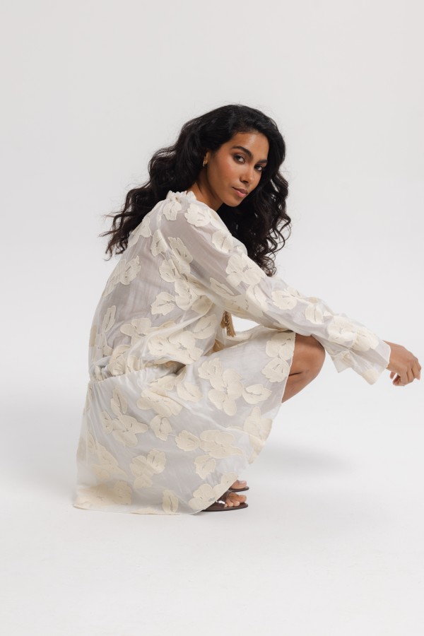 Flora Sukienka Z Haftem Cream