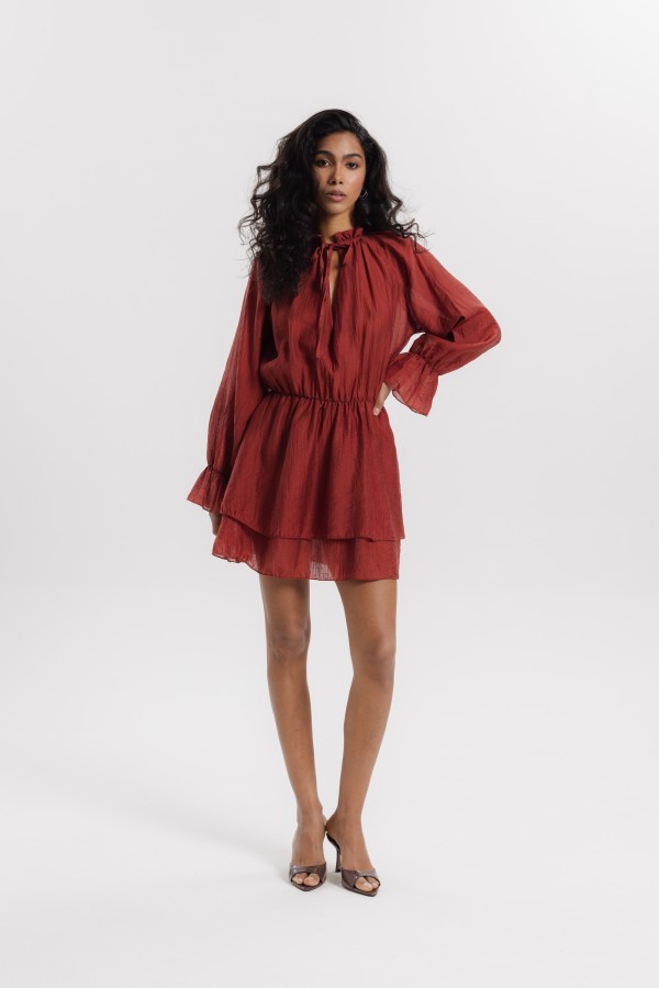 Bitsy Sukienka Z Falbanami Bordowa
