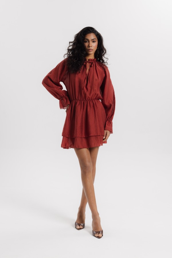 Bitsy Sukienka Z Falbanami Bordowa