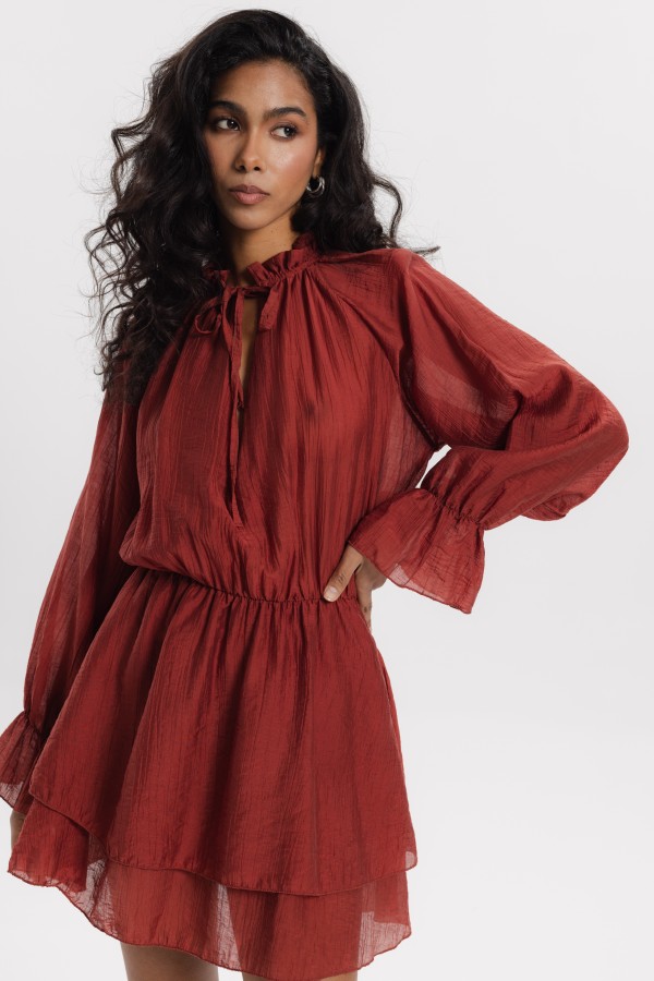 Bitsy Sukienka Z Falbanami Bordowa