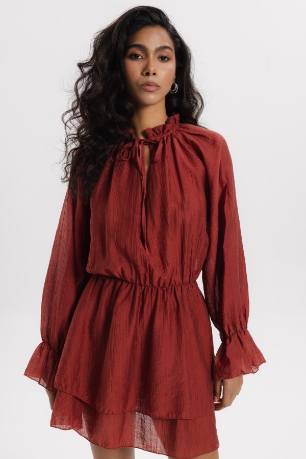 Bitsy Sukienka Z Falbanami Bordowa