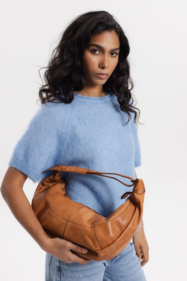 Soft Hobo Vintage Camel Leather Handbag