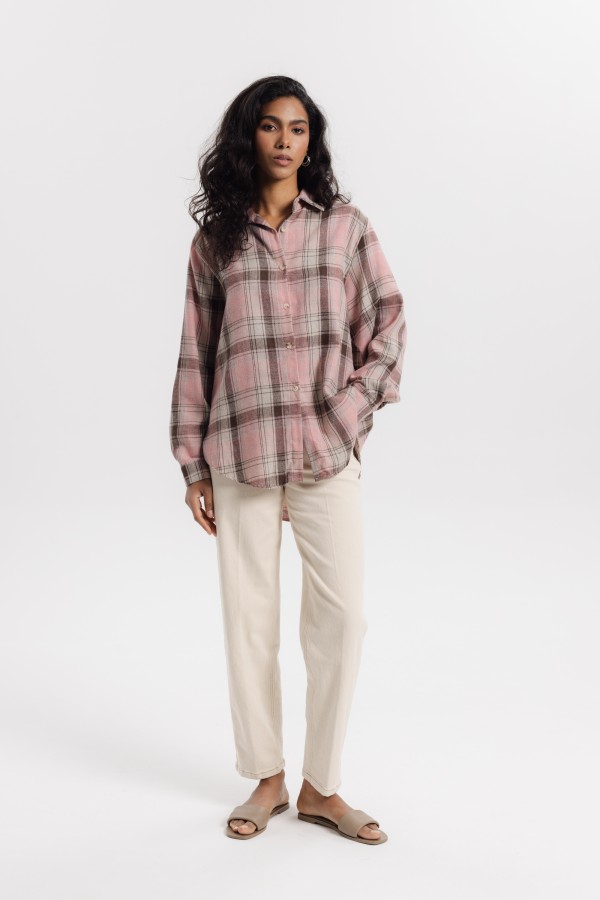 Moon Checked Shirt Pastel Pink