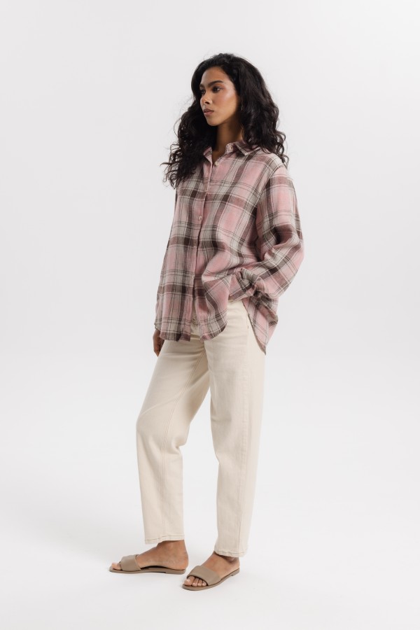 Moon Checked Shirt Pastel Pink