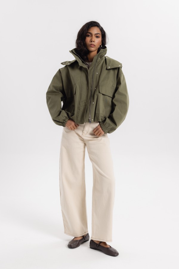 LD5133 Kurtka W Stylu Militarnym Khaki