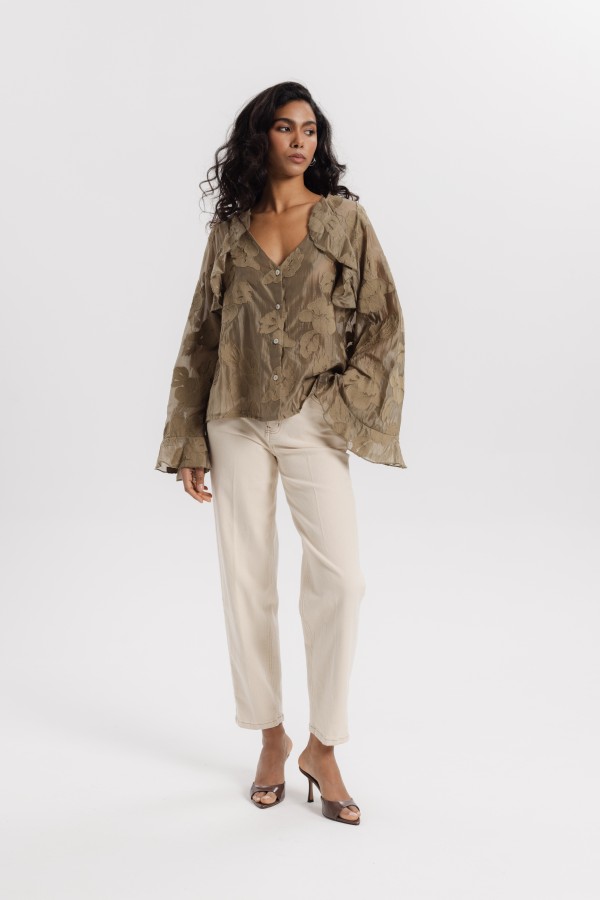 Carmen Embroidered Shirt Khaki