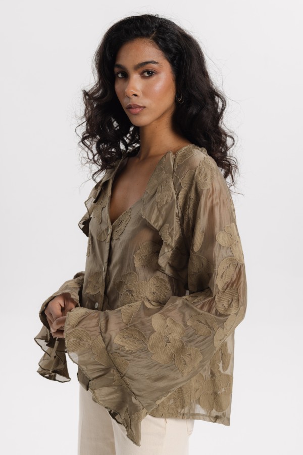 Carmen Embroidered Shirt Khaki