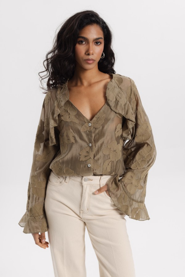 Carmen Koszula Z Haftem Khaki