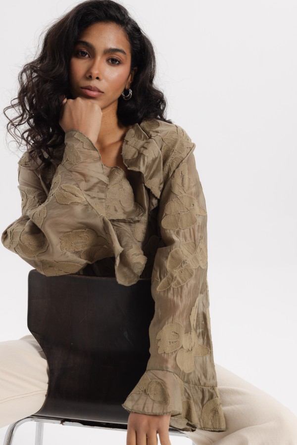 Carmen Koszula Z Haftem Khaki