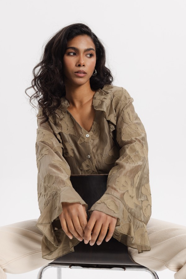 Carmen Embroidered Shirt Khaki