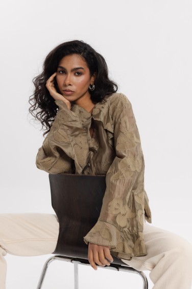 Carmen Embroidered Shirt Khaki