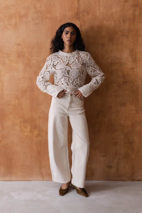 Aveline Cream Openwork Embroidered Blouse
