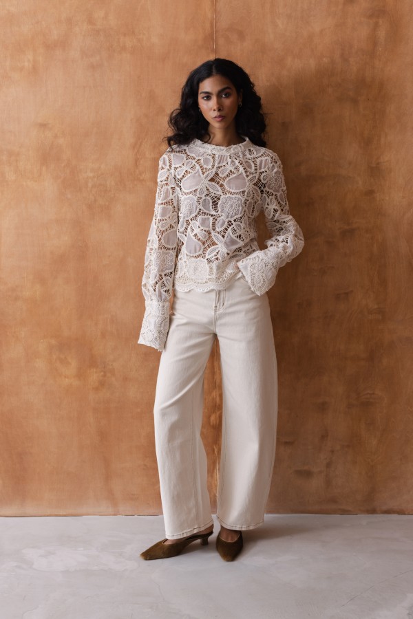 Aveline Cream Openwork Embroidered Blouse