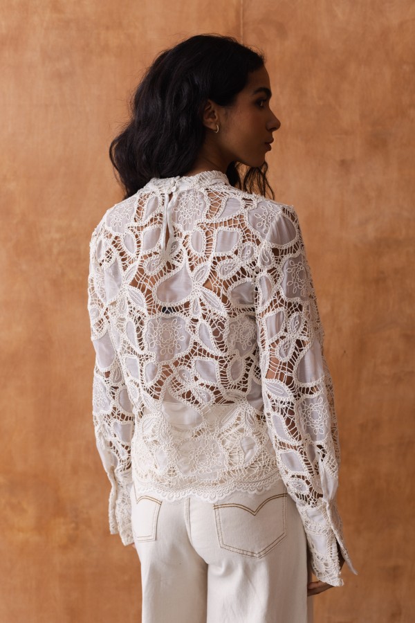 Aveline Cream Openwork Embroidered Blouse