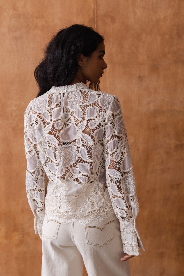 Aveline Cream Openwork Embroidered Blouse