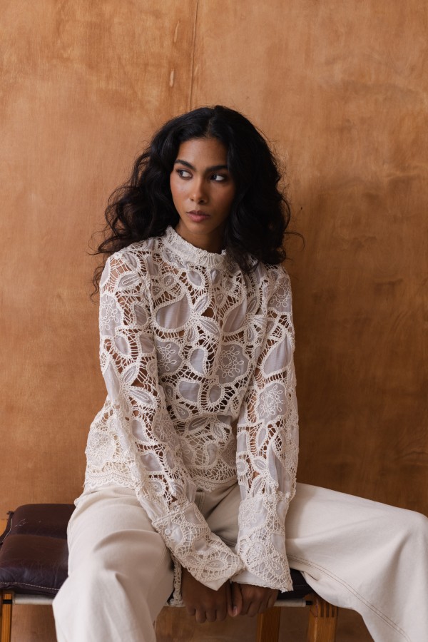 Aveline Cream Openwork Embroidered Blouse