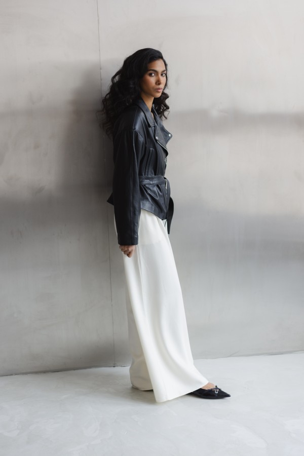 Patrice Belted Leather Jacket Black