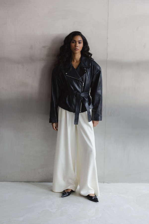 Patrice Belted Leather Jacket Black
