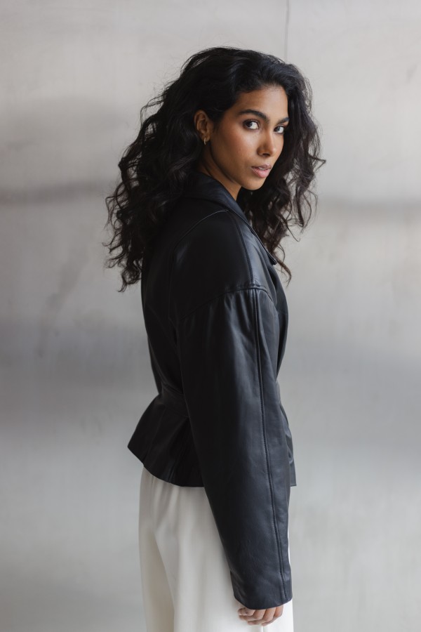 Patrice Belted Leather Jacket Black