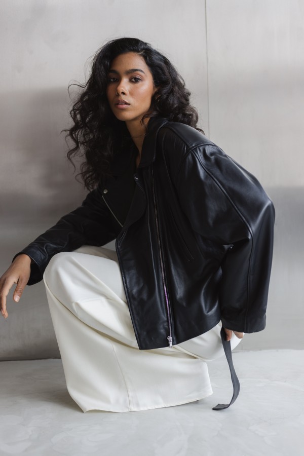 Patrice Belted Leather Jacket Black