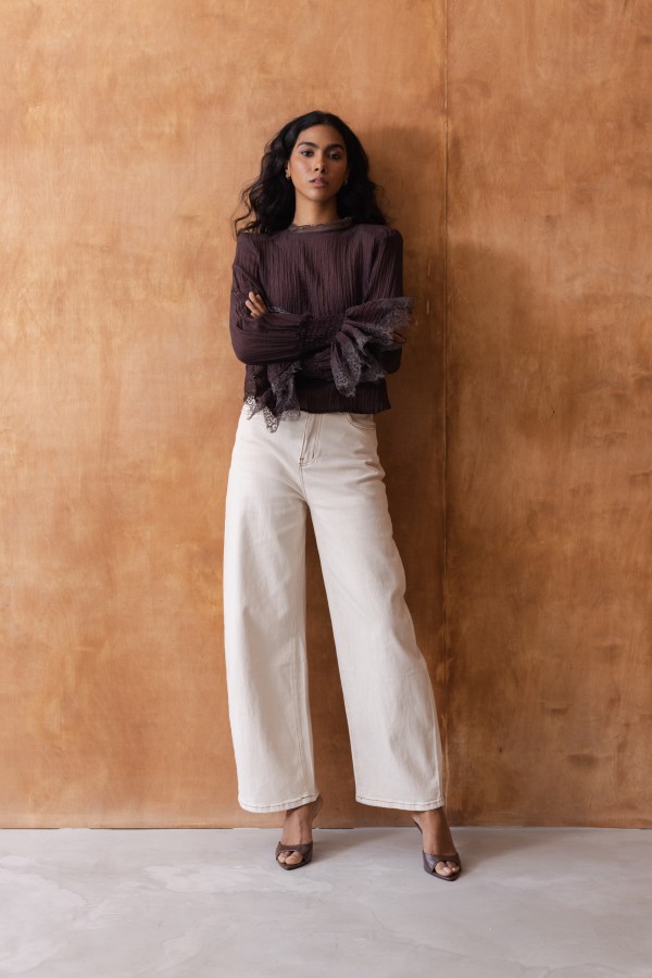 Mandy Bluzka Z Koronką Brązowa