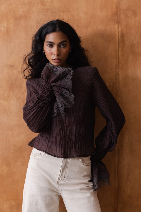 Mandy Lace Blouse Brown