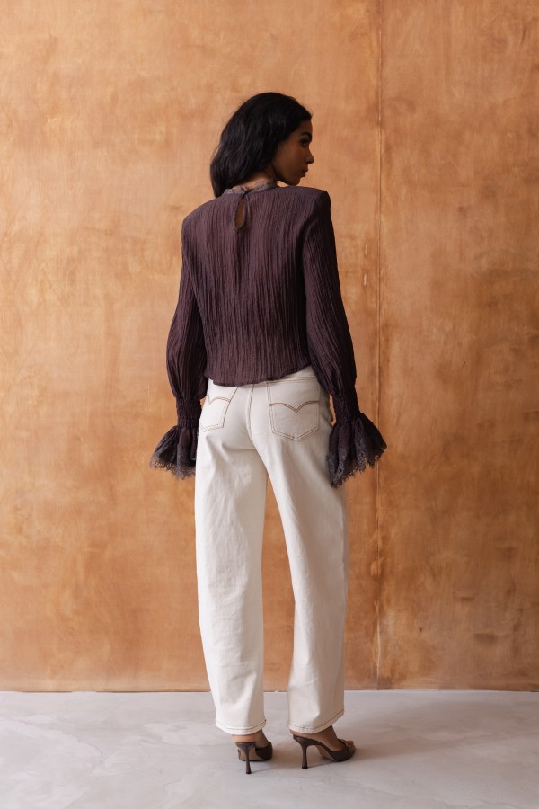 Mandy Bluzka Z Koronką Brązowa