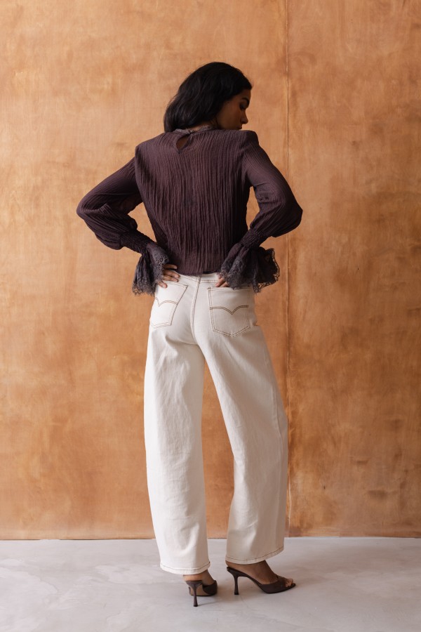 Mandy Bluzka Z Koronką Brązowa