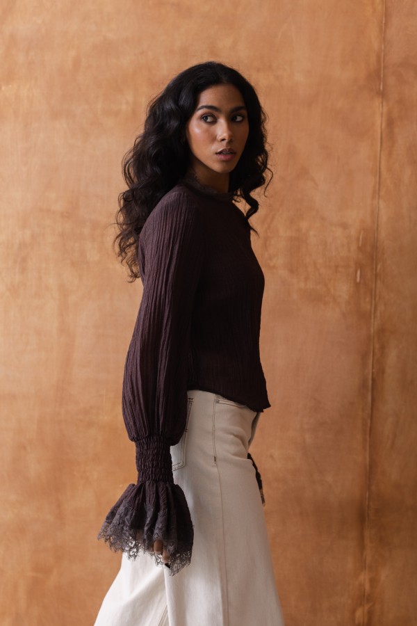 Mandy Lace Blouse Brown