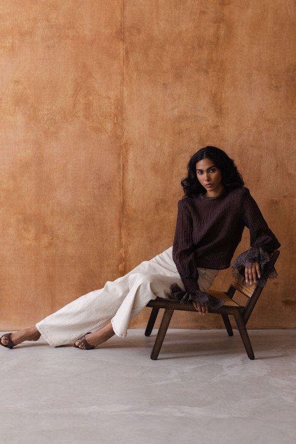 Mandy Bluzka Z Koronką Brązowa