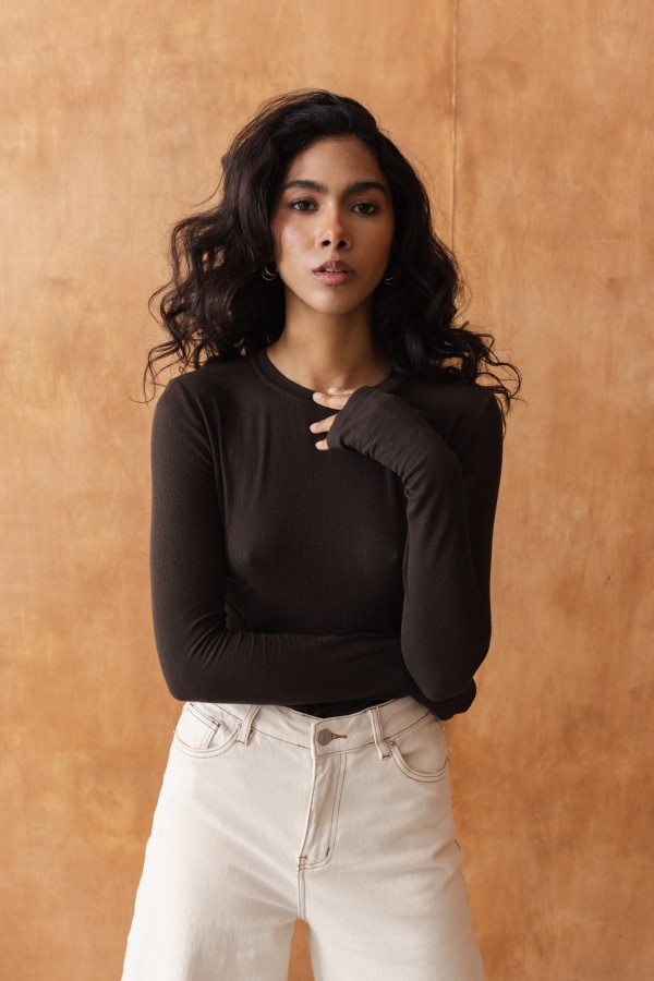 Enzo Longsleeve Z Kaszmirem Brązowy