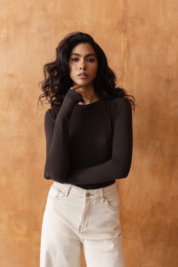 Enzo Longsleeve Z Kaszmirem Brązowy