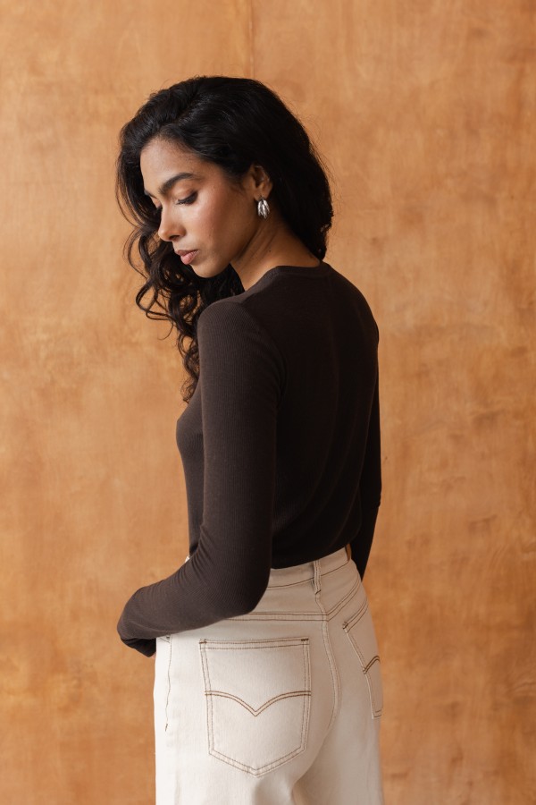 Enzo Longsleeve Z Kaszmirem Brązowy