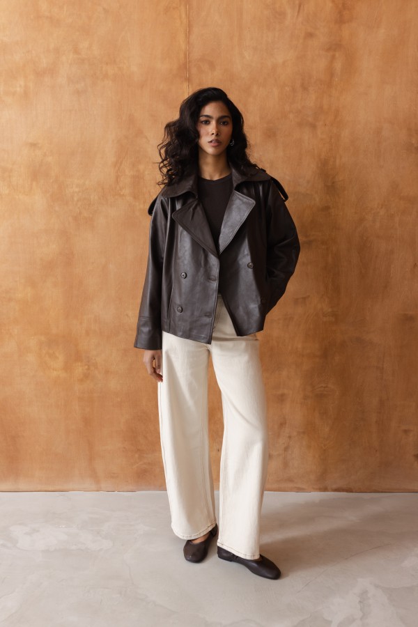 Valery Brown Leather Jacket with Ties