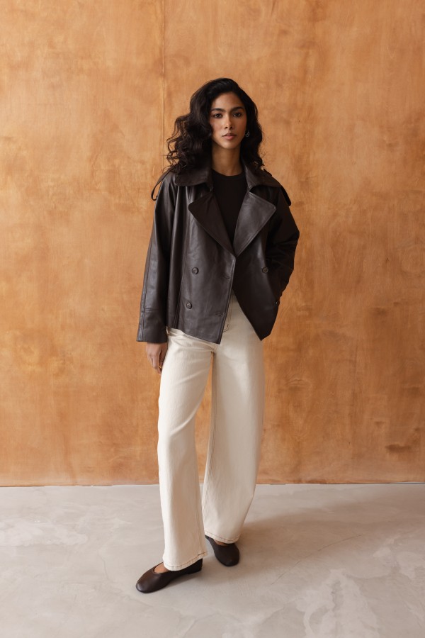 Valery Brown Leather Jacket with Ties