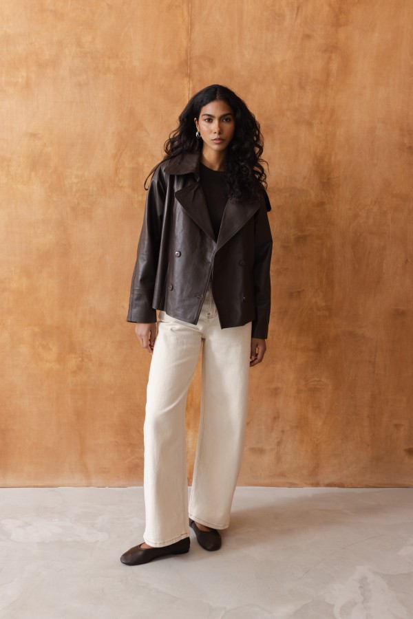 Valery Brown Leather Jacket with Ties