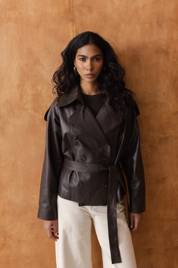 Valery Brown Leather Jacket with Ties