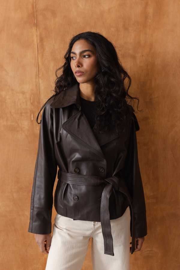 Valery Brown Leather Jacket with Ties