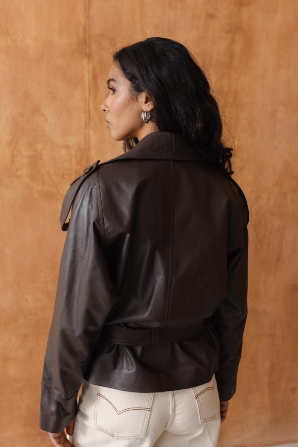 Valery Brown Leather Jacket with Ties