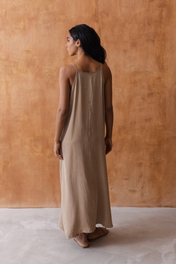 Chantal Dress with Thin Straps Beige