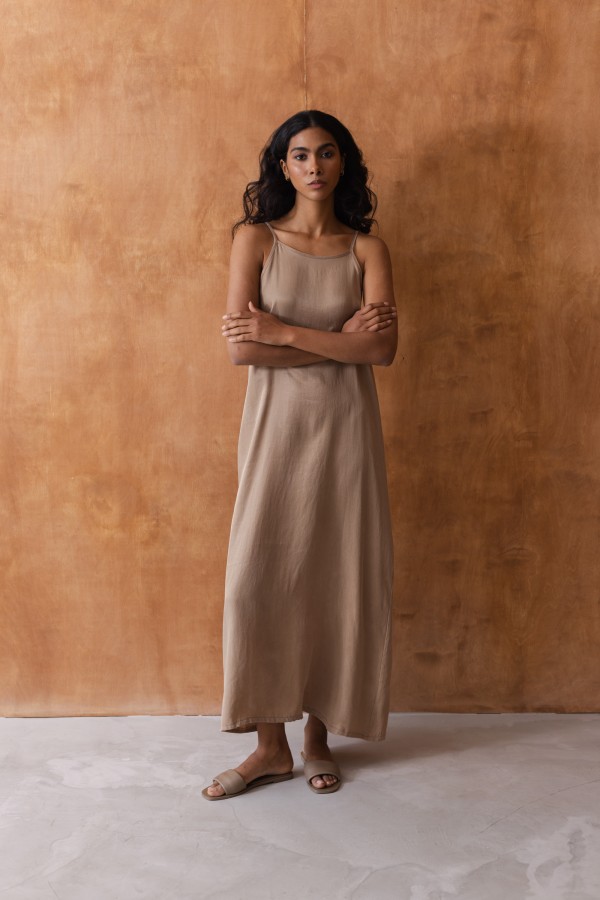 Chantal Dress with Thin Straps Beige