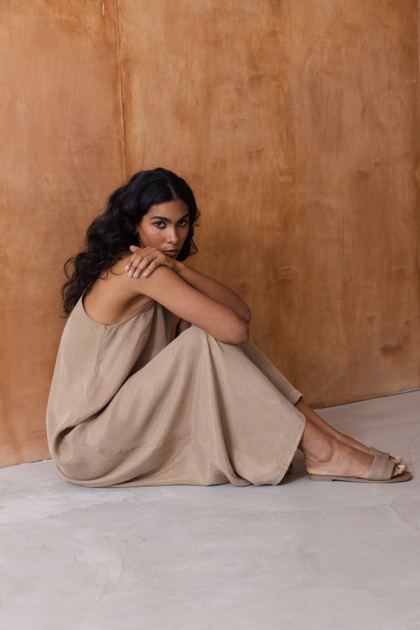 Chantal Dress with Thin Straps Beige