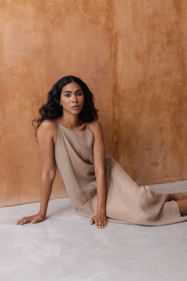 Chantal Dress with Thin Straps Beige