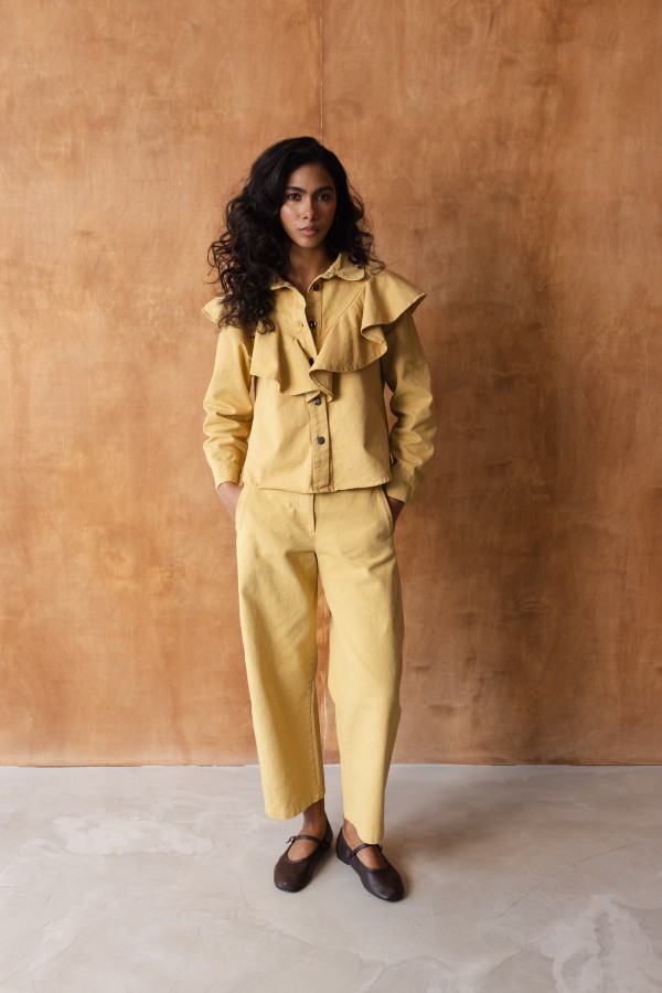 95056 Yellow Ruffled Denim Shirt