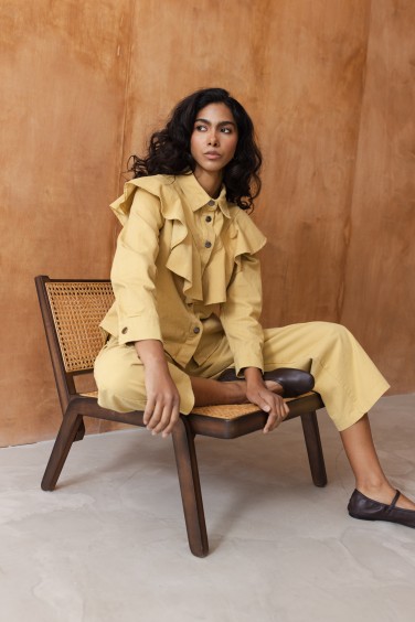 95056 Yellow Ruffled Denim...