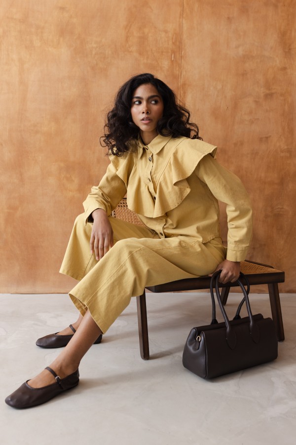 95059 Spodnie Jeansowe Cropped Relaxed Yellow