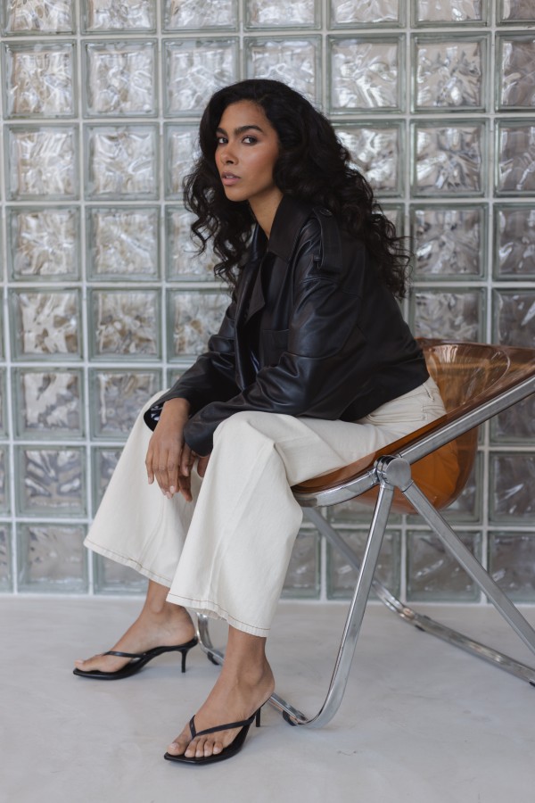 Zaya Cropped Leather Jacket Black