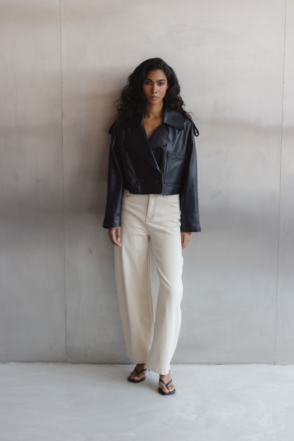 Zaya Cropped Leather Jacket Black