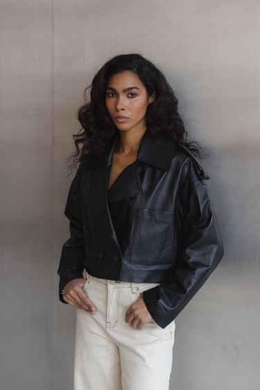 Zaya Cropped Leather Jacket...