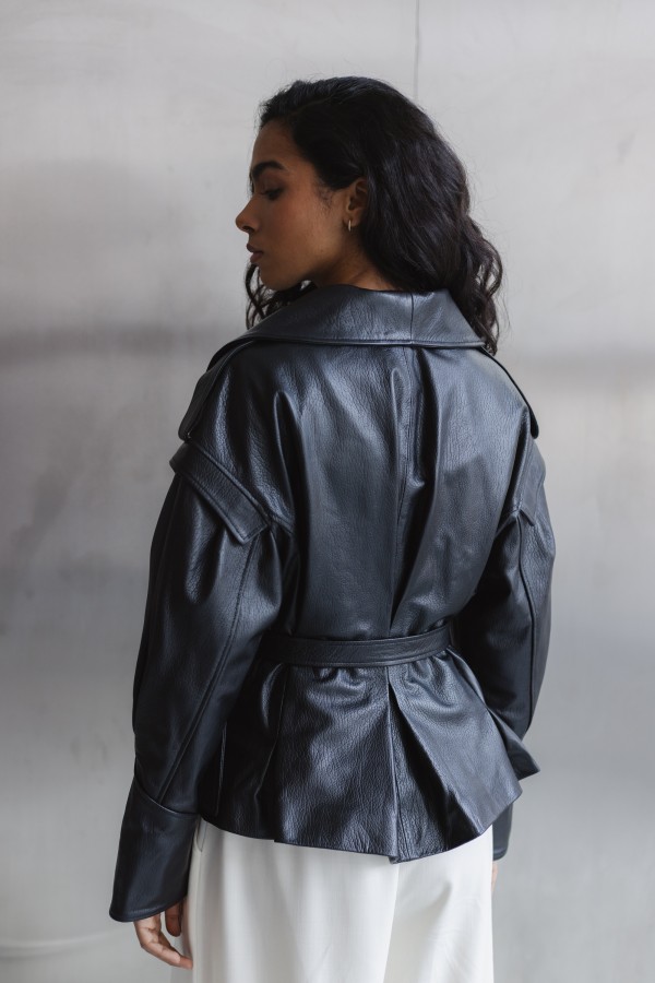 Nicola Kurtka Skórzana Z Wiązaniem Czarna